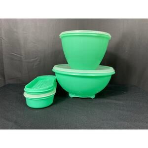 Vintage Tupperware Bundle, Grater, Crisp It Container & Colander, Jadeite Green